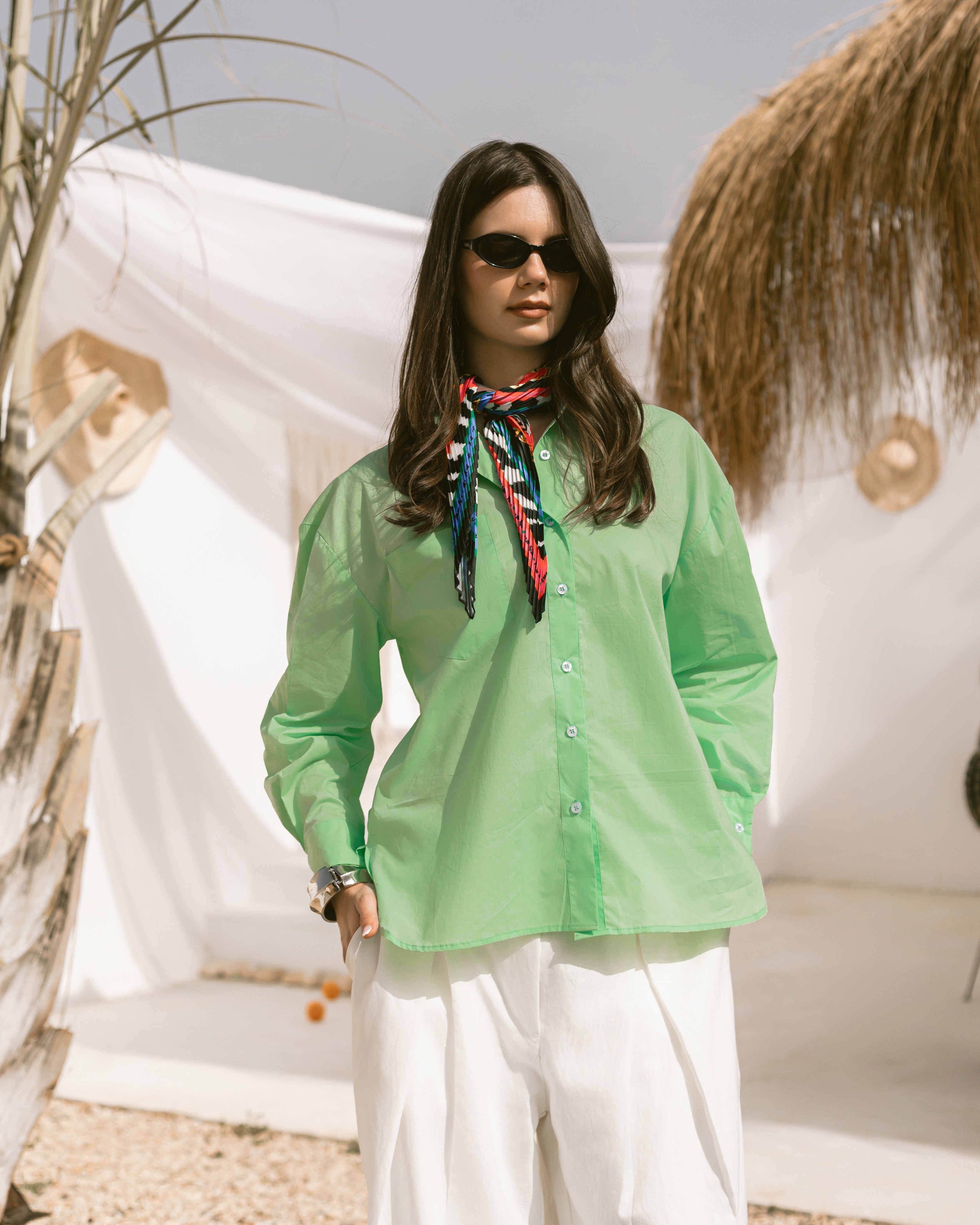 Oversized collared poplin shirt