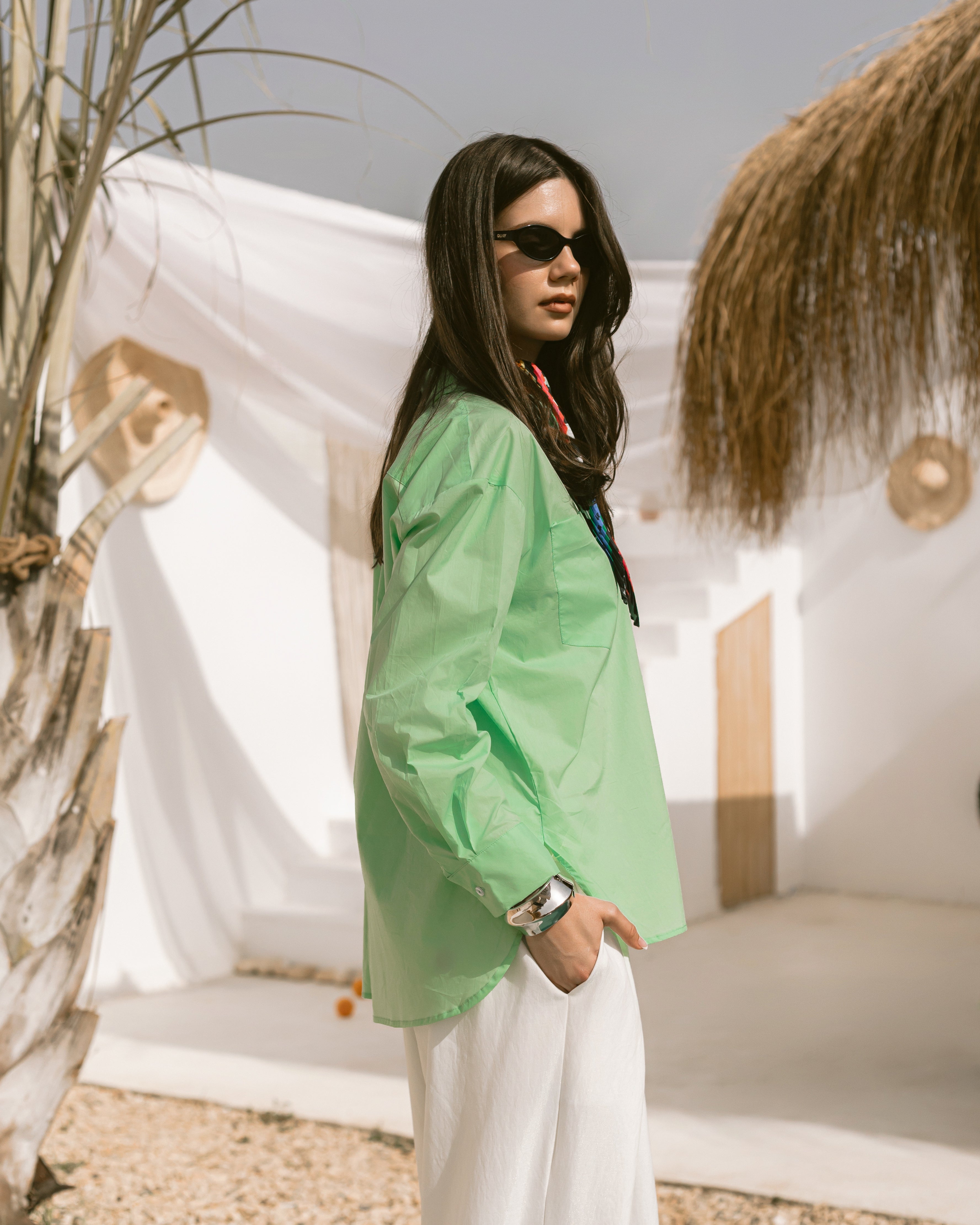 Oversized collared poplin shirt