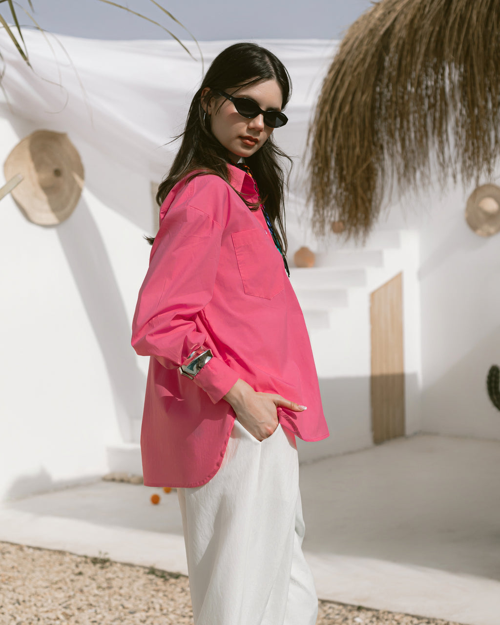 Oversized collared poplin shirt