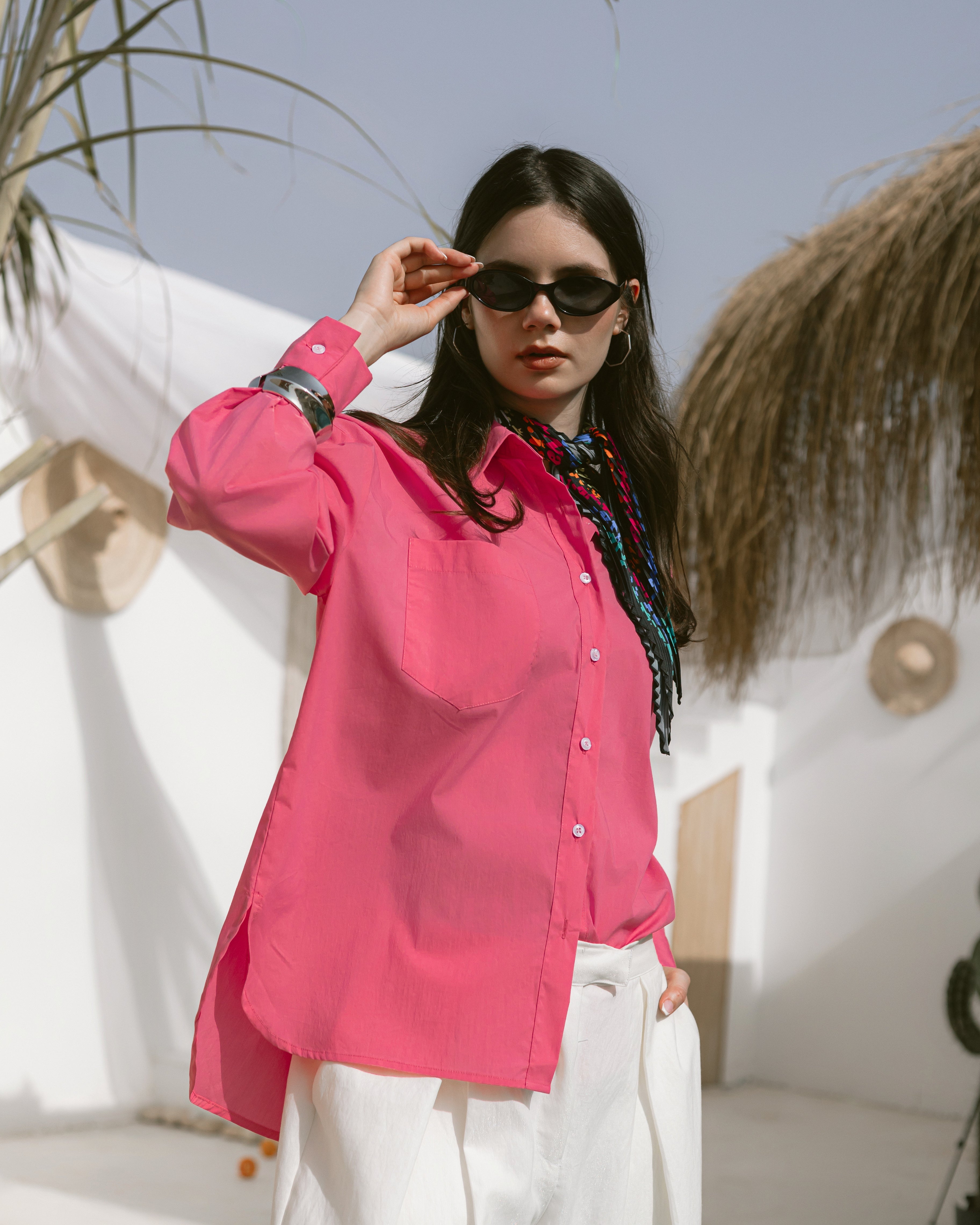 Oversized collared poplin shirt