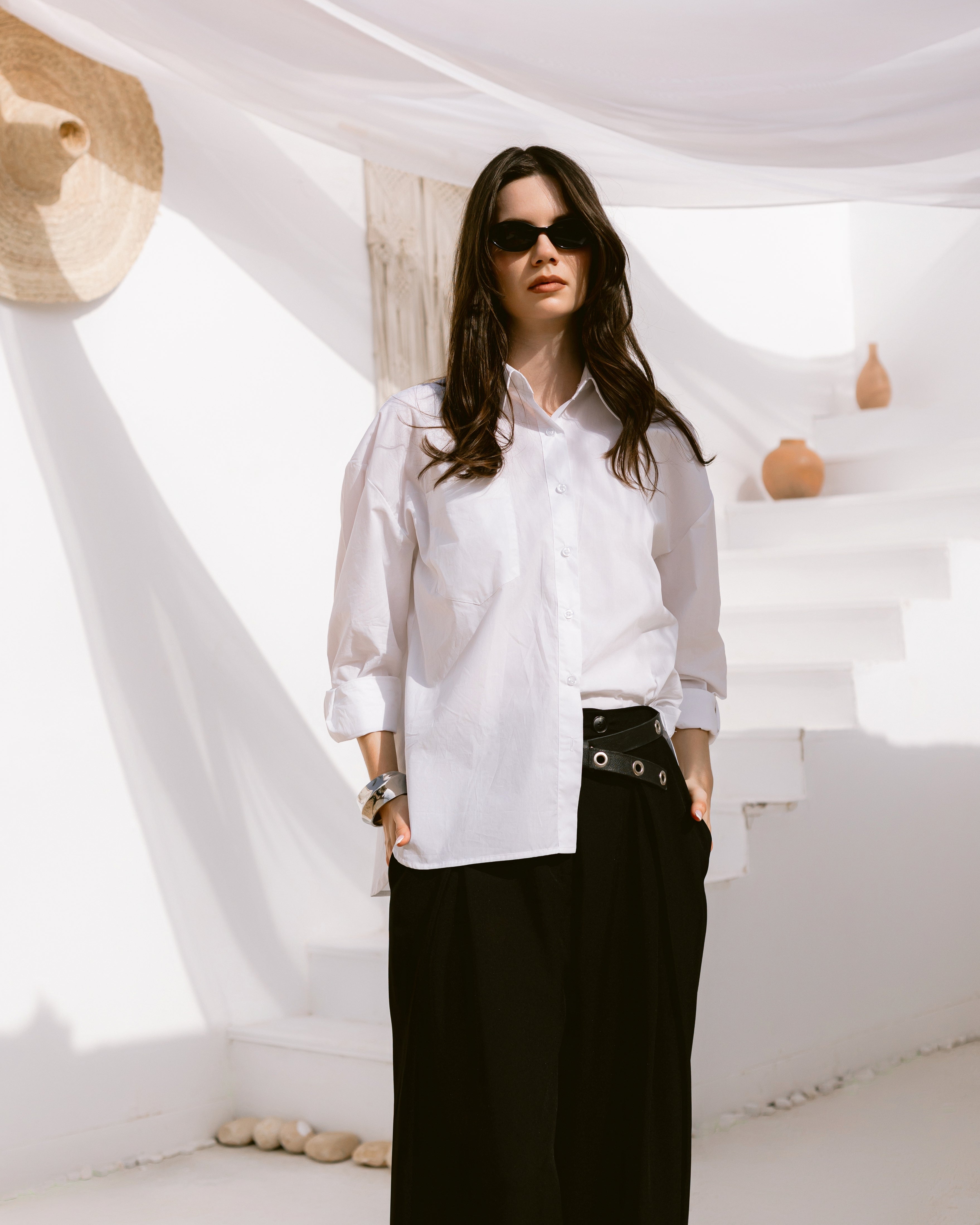 Oversized collared poplin shirt