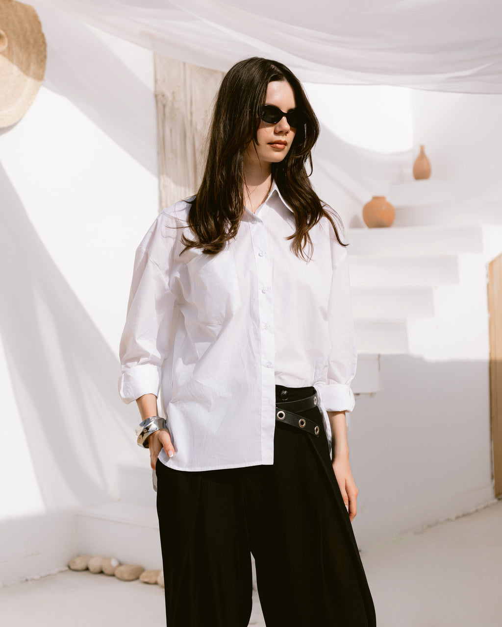 Oversized collared poplin shirt