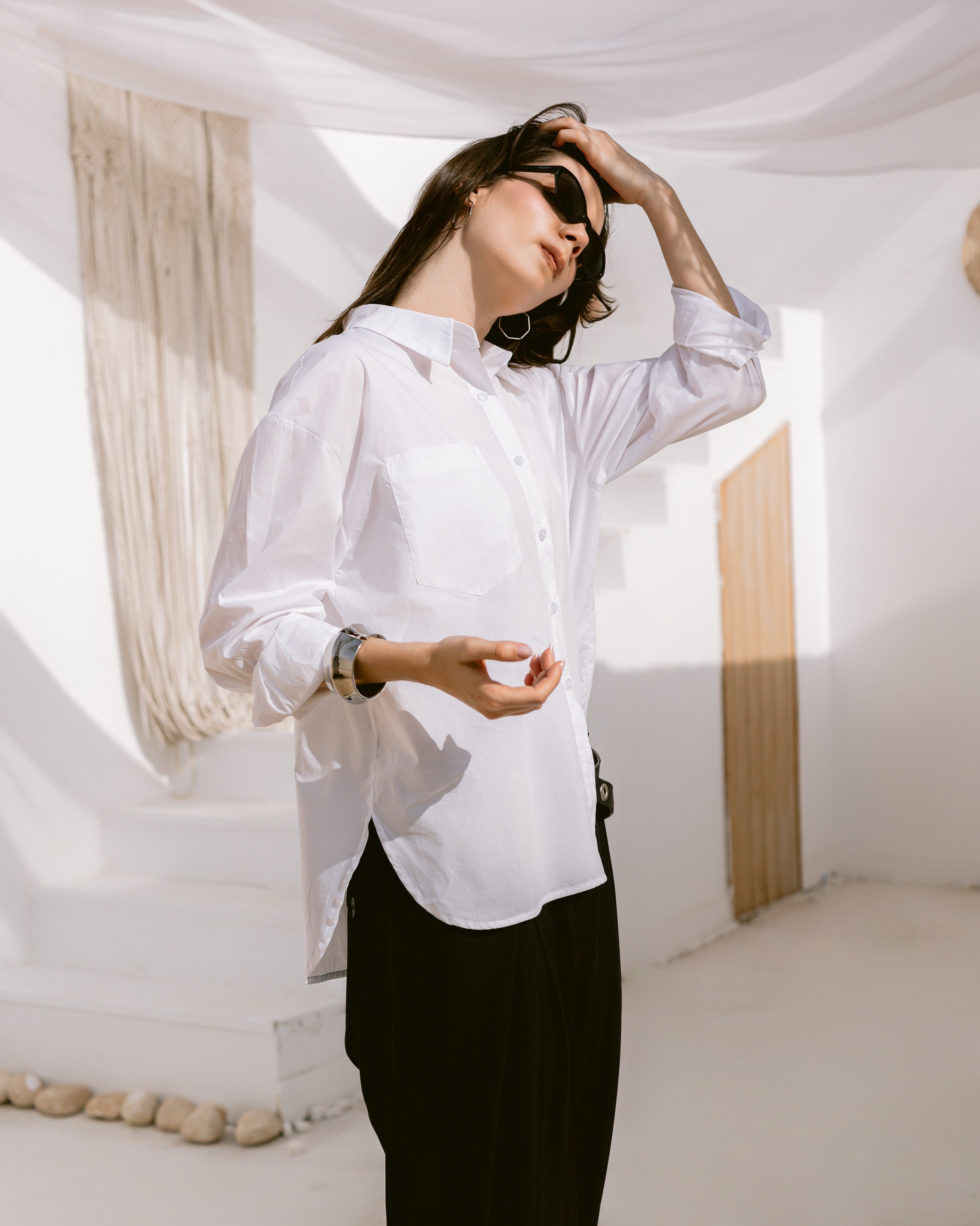Oversized collared poplin shirt