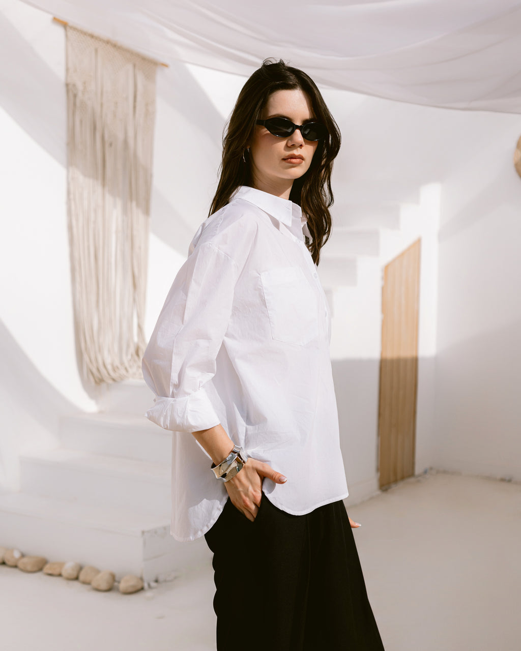 Oversized collared poplin shirt