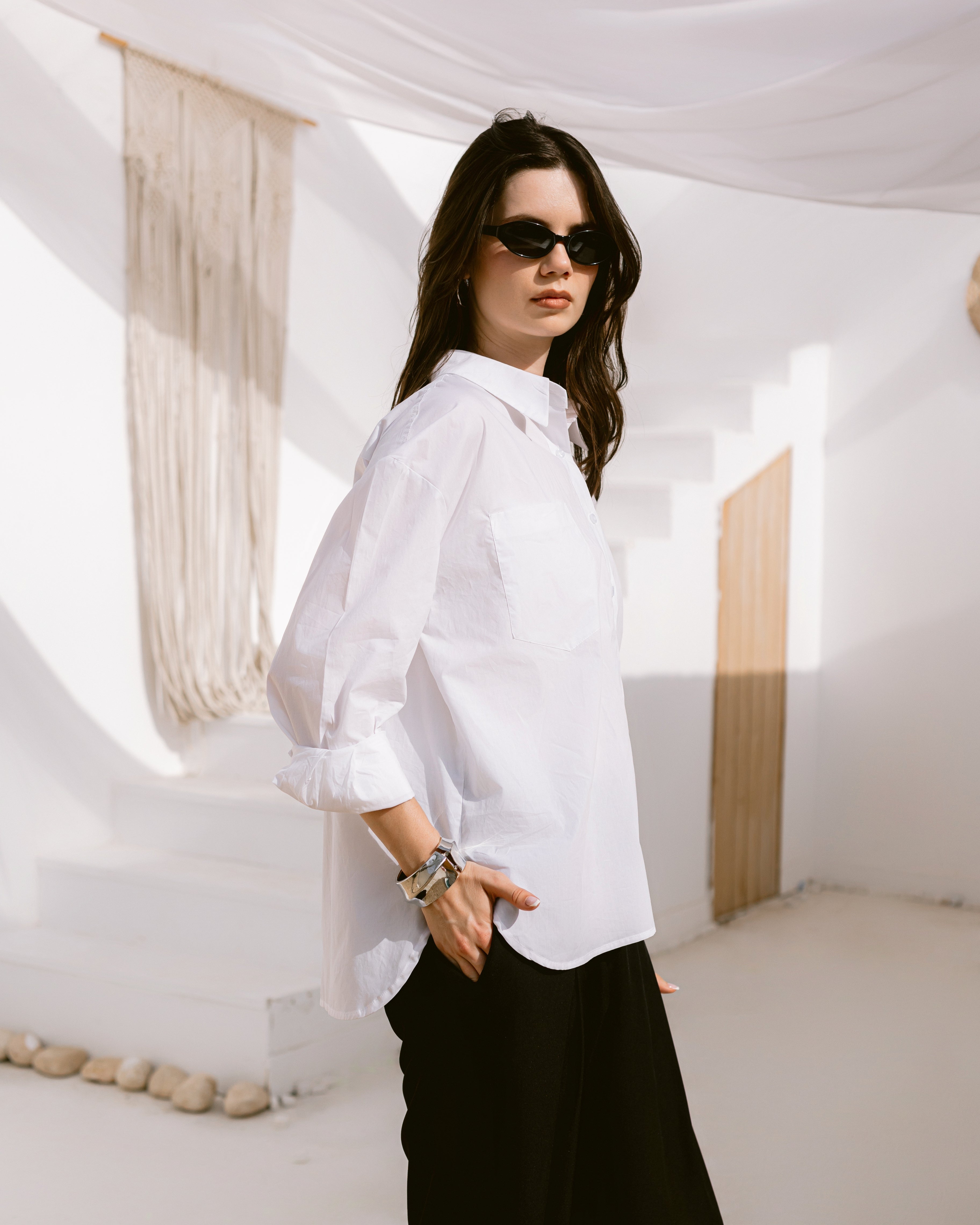 Oversized collared poplin shirt