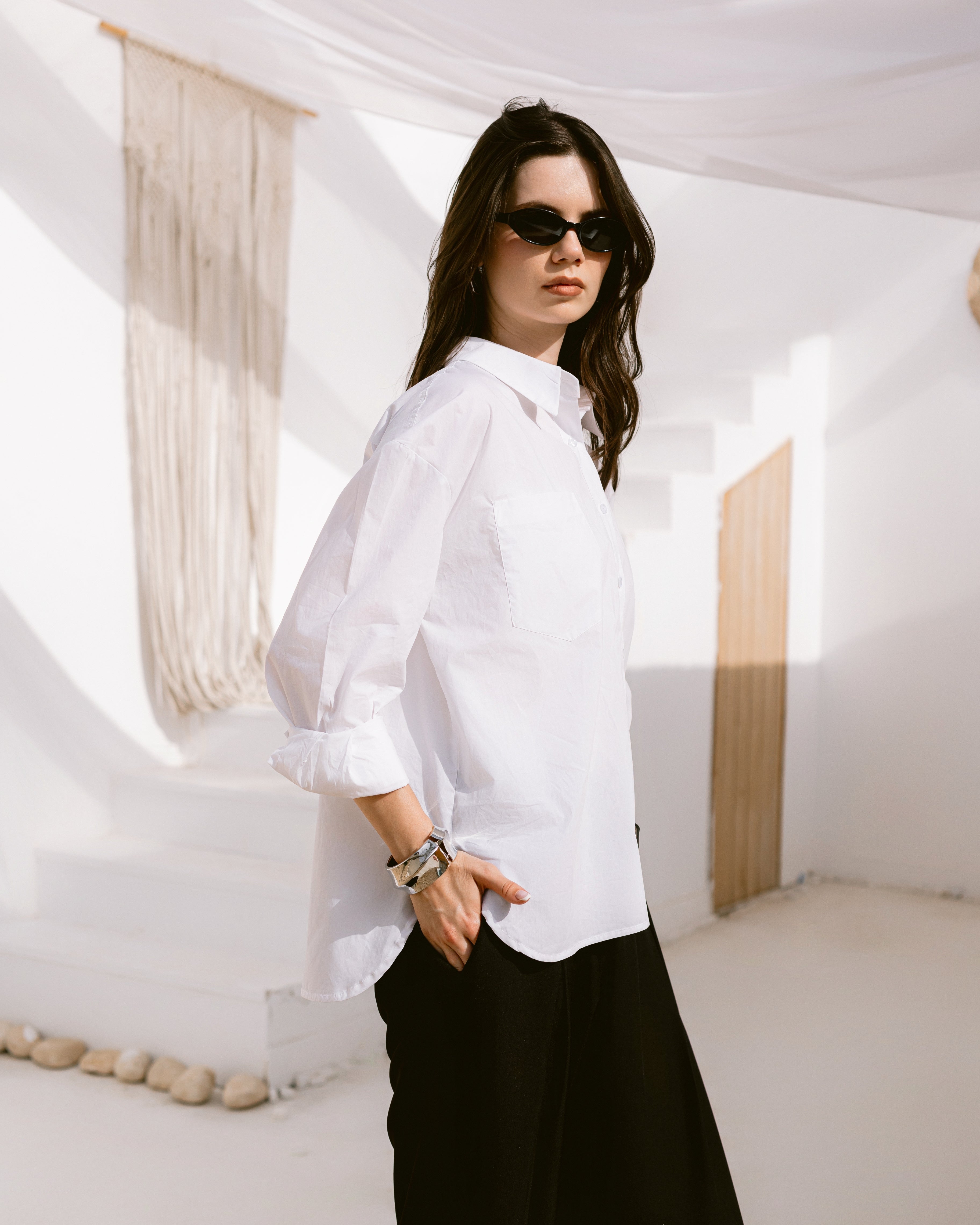 Oversized collared poplin shirt