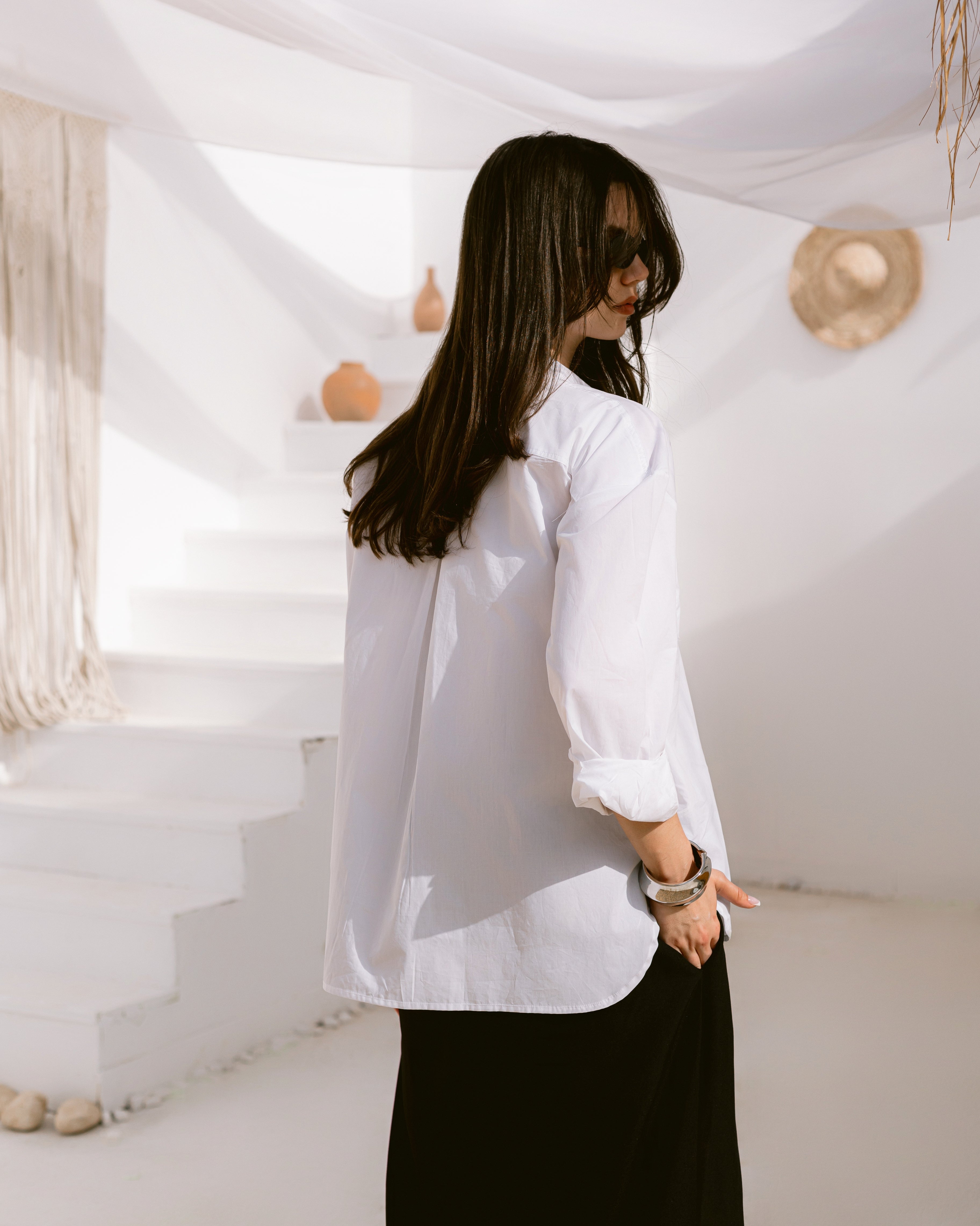 Oversized collared poplin shirt