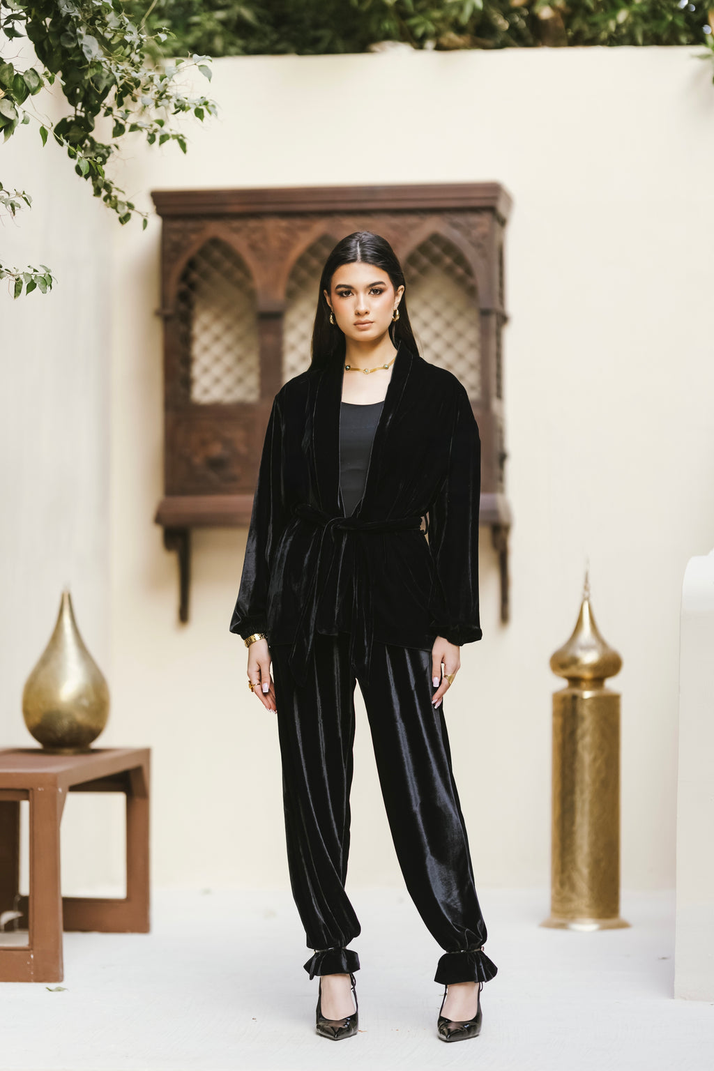 Plain velvet black set