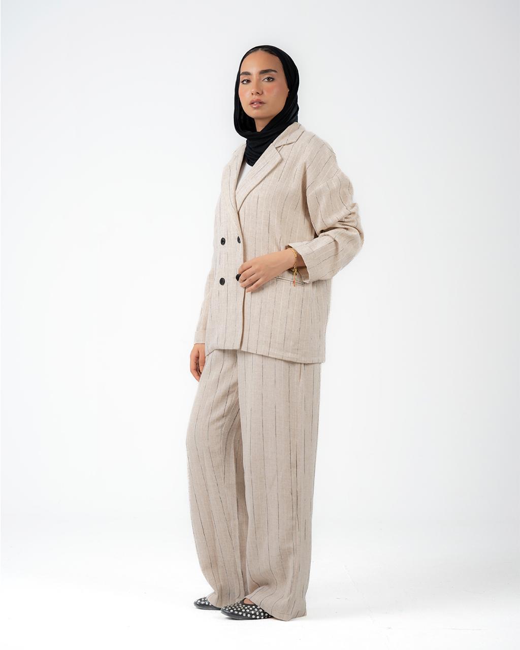 Striped Linen Oversized Suit