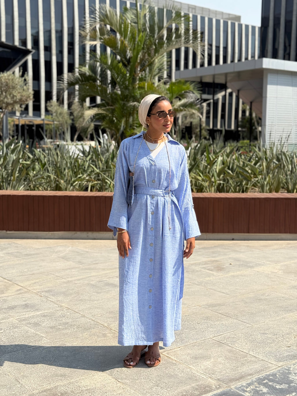 Sky Blue Belted Shirt Dress