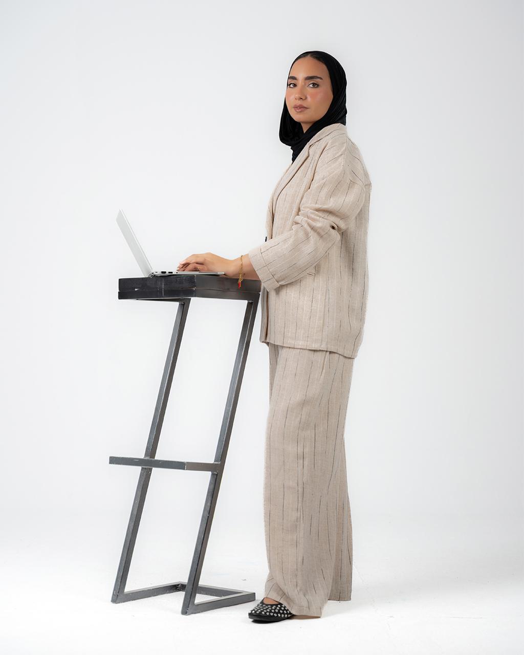 Striped Linen Oversized Suit