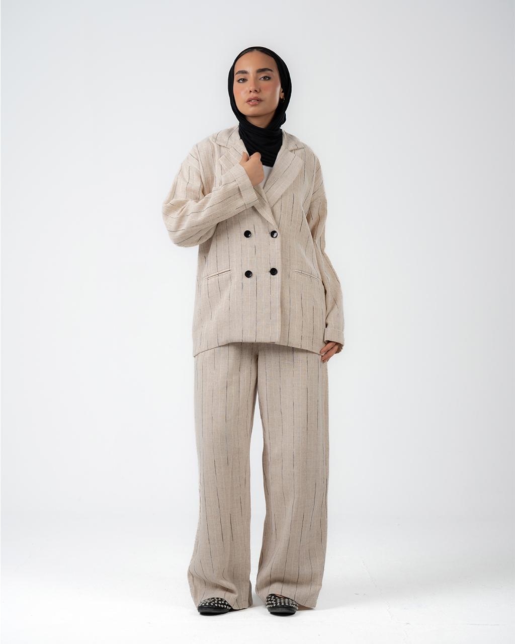 Striped Linen Oversized Suit