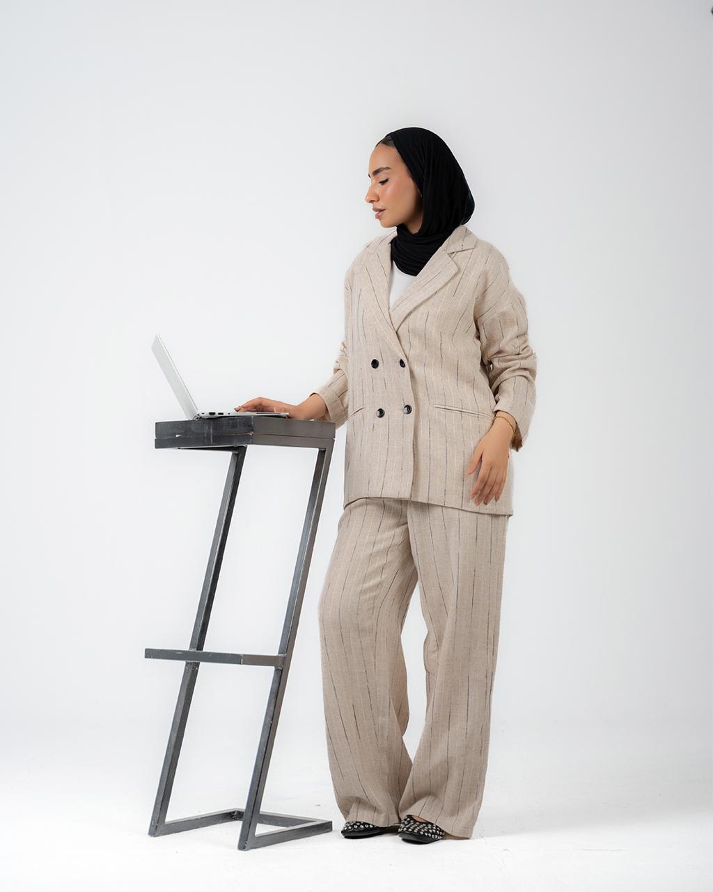 Striped Linen Oversized Suit