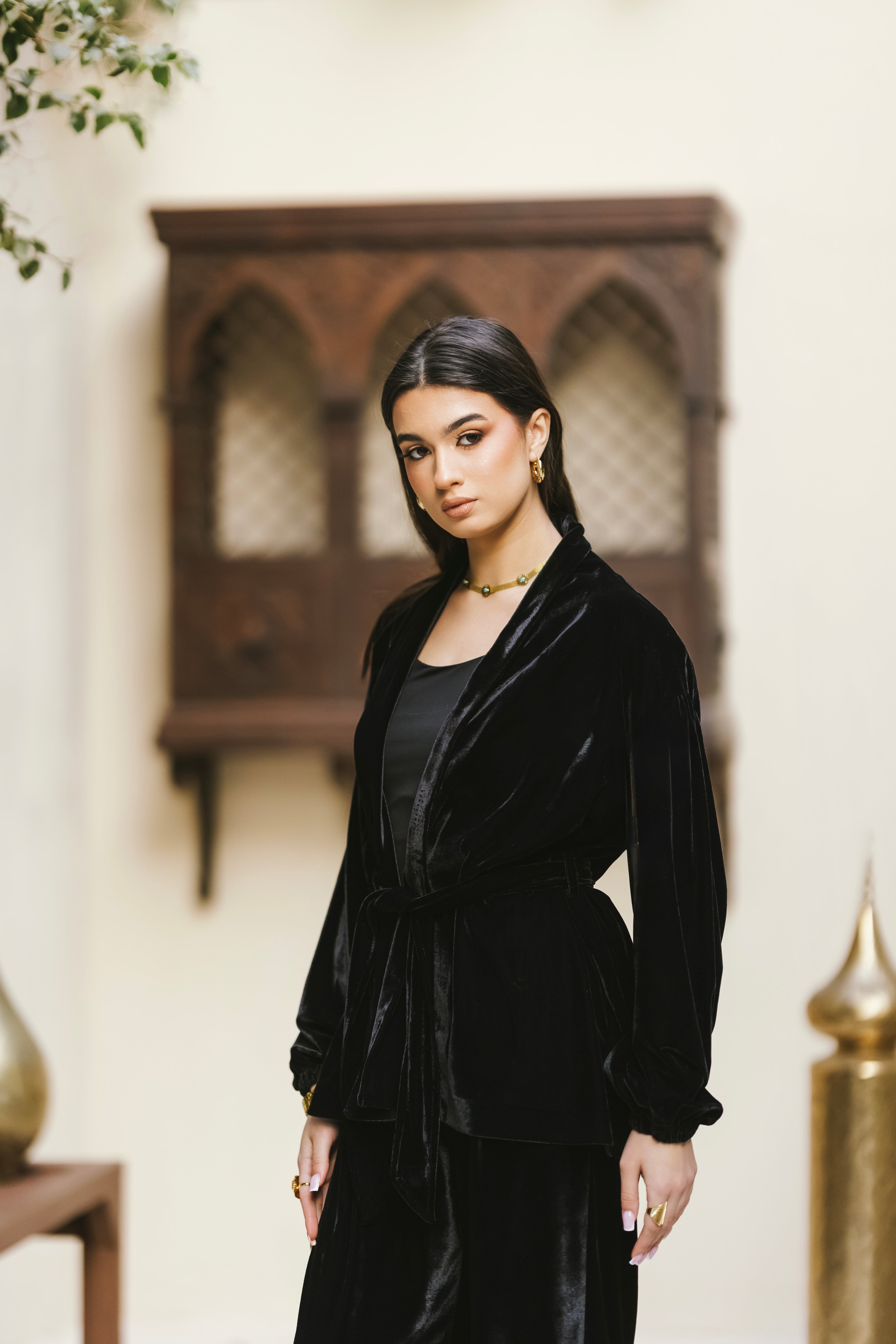 Plain velvet black set