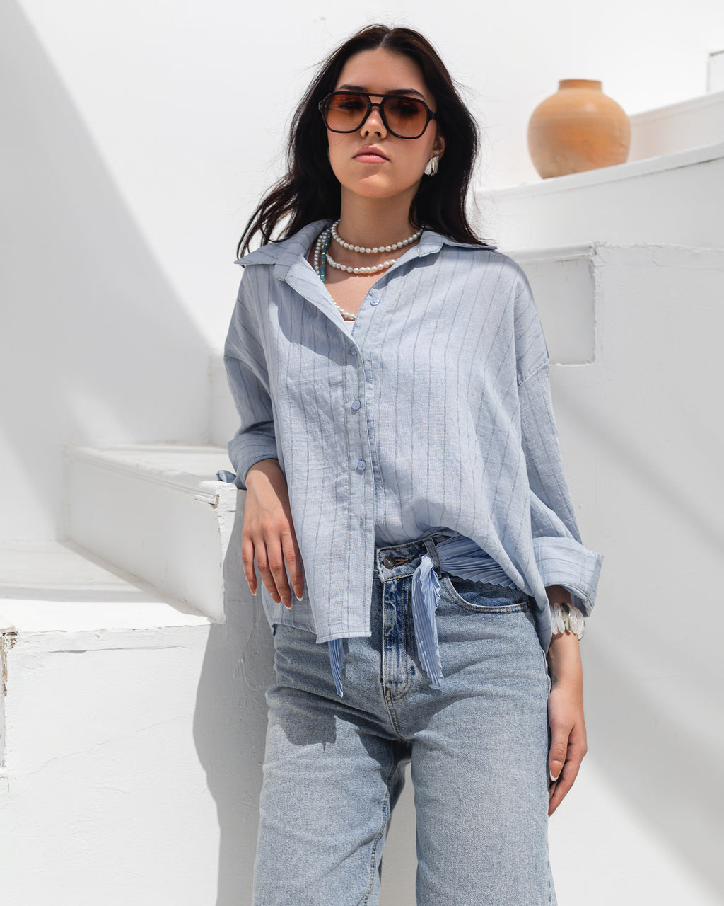 Striped wide sleeved shirt