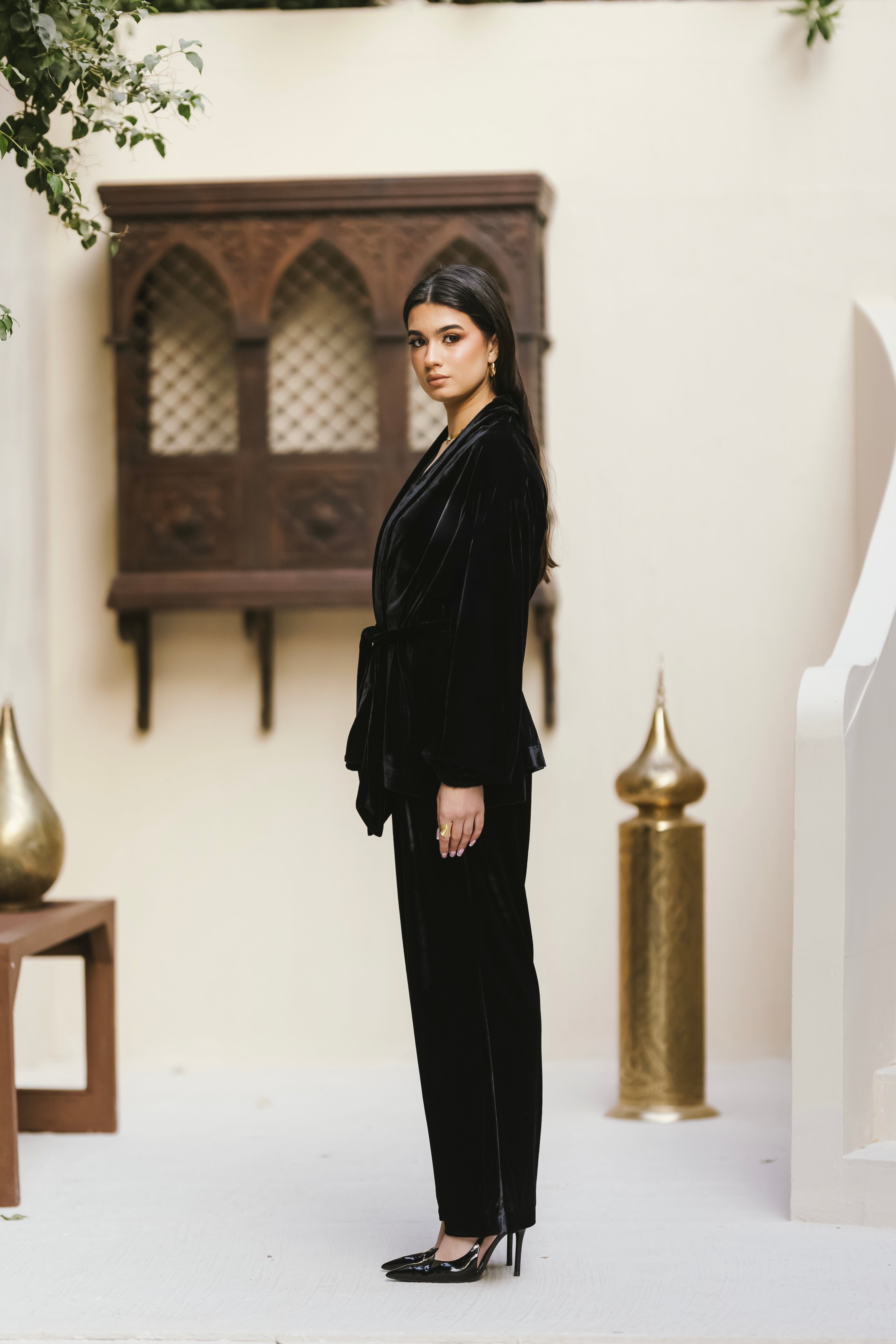 Plain velvet black set