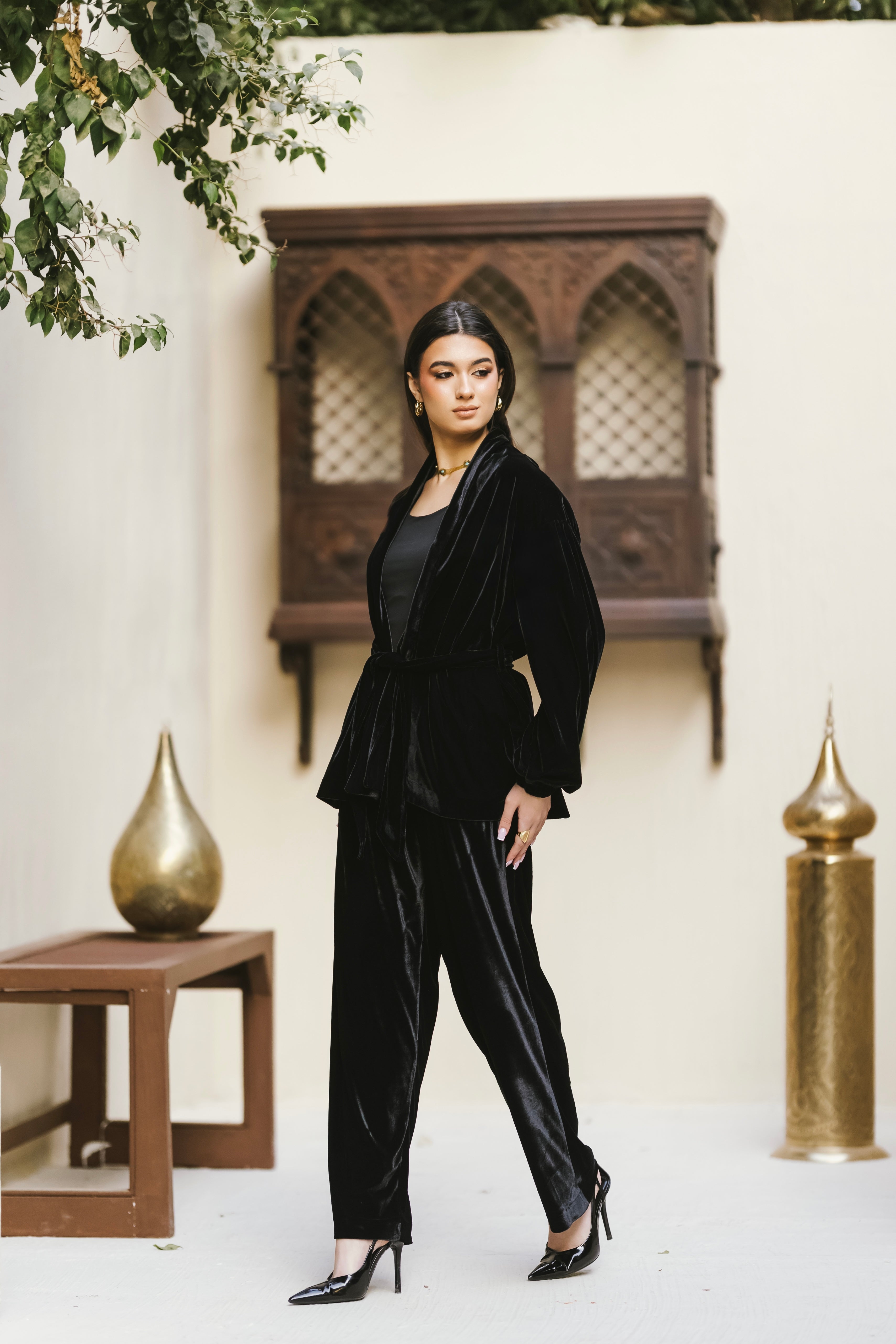 Plain velvet black set