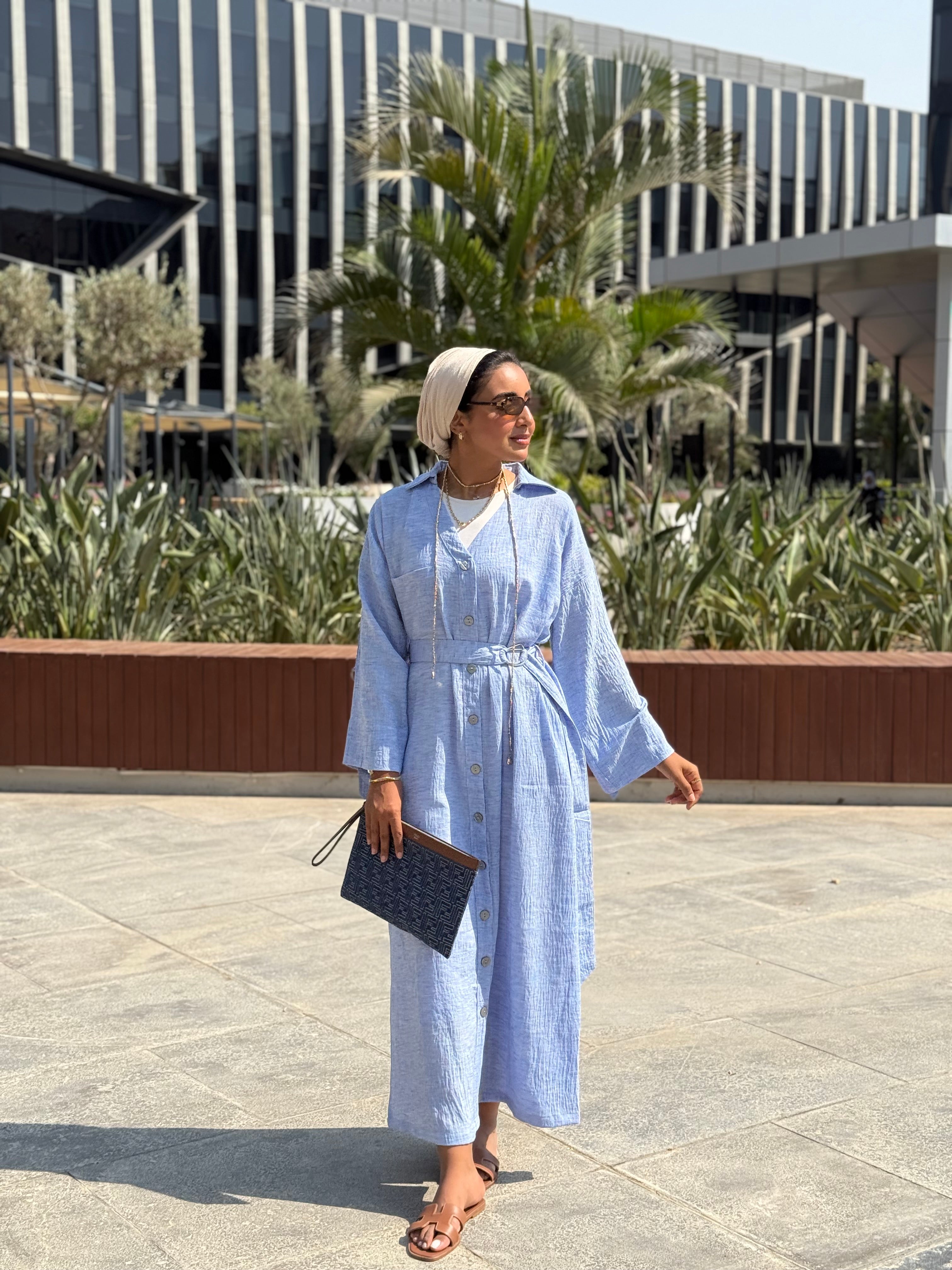 Sky Blue Belted Shirt Dress