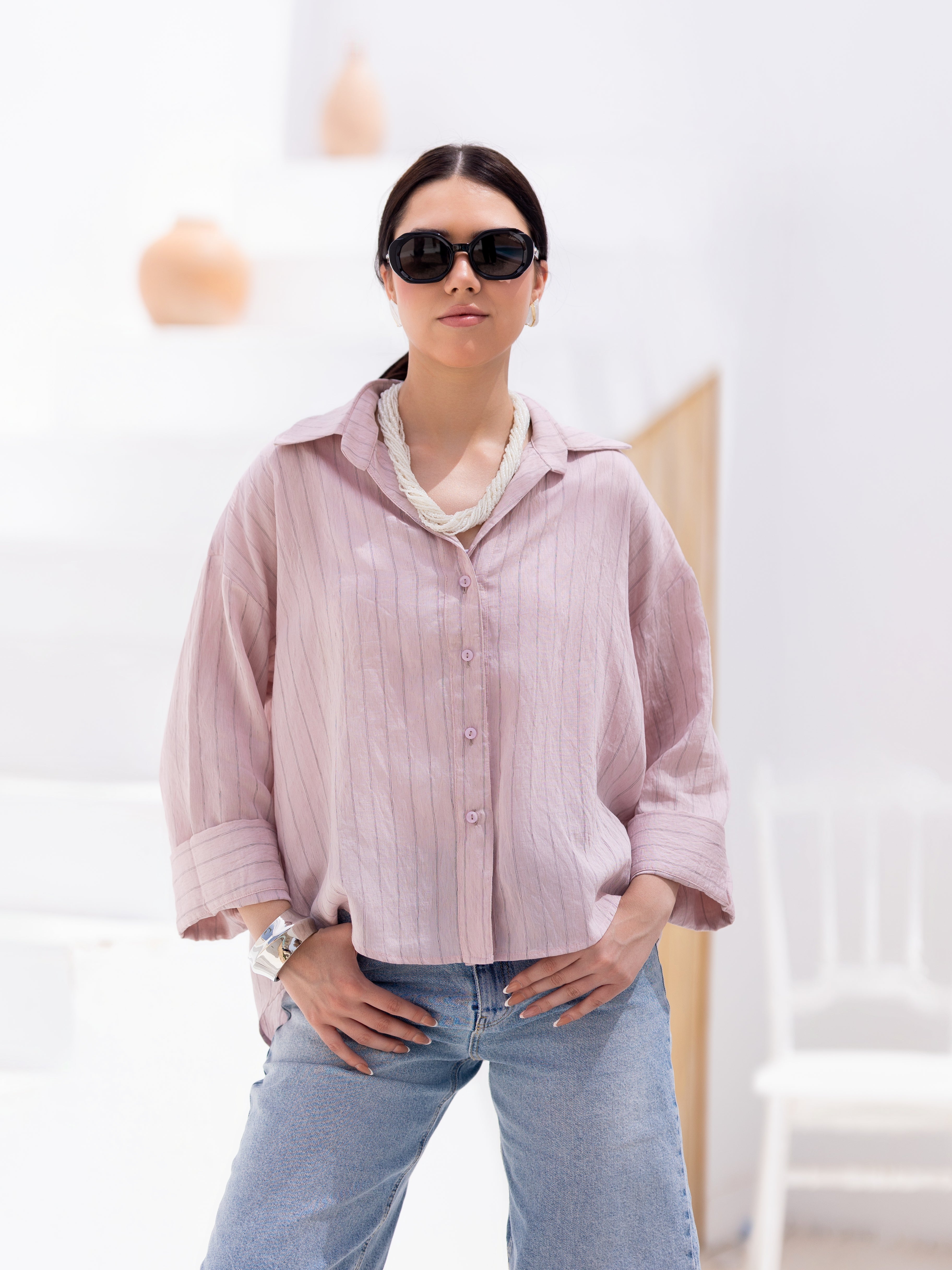 Striped wide sleeved shirt