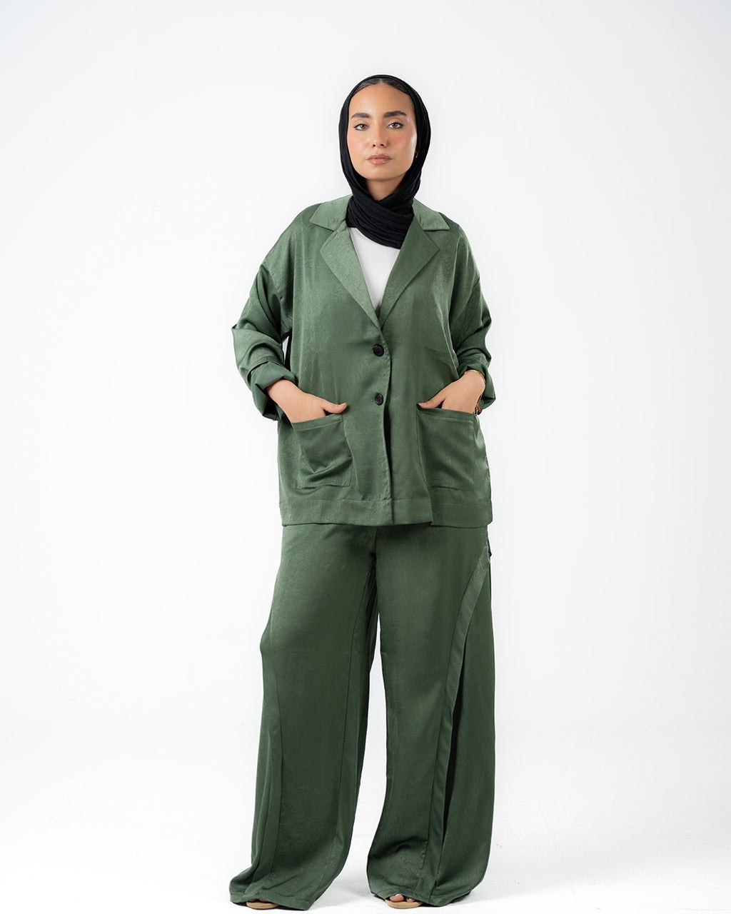 Silk blazer shirt set