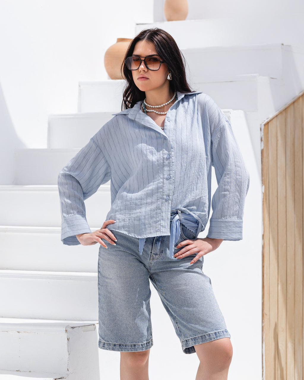 Striped wide sleeved shirt