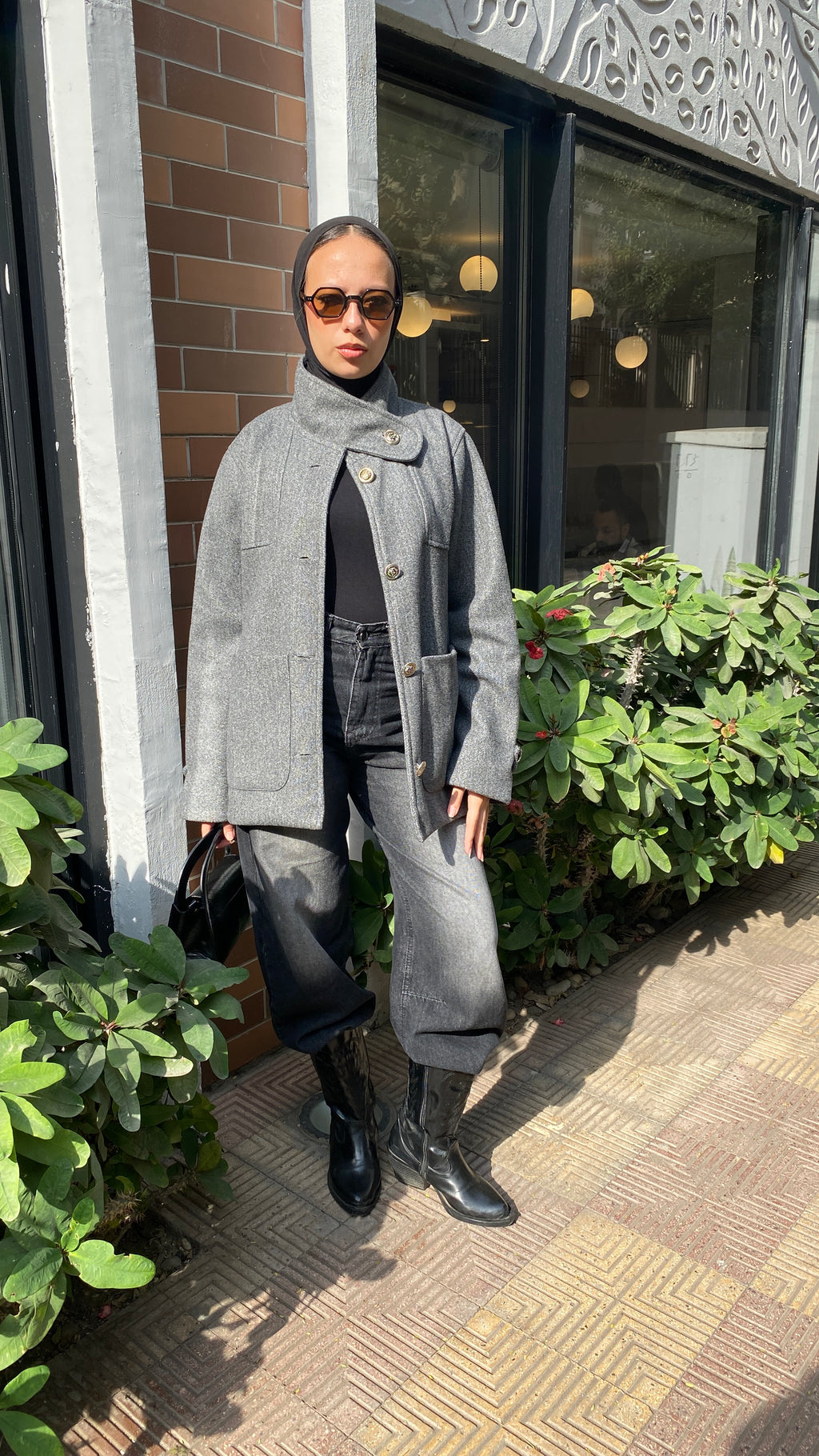 WOOL BLEND BUTTONED COAT WITH STAND COALER