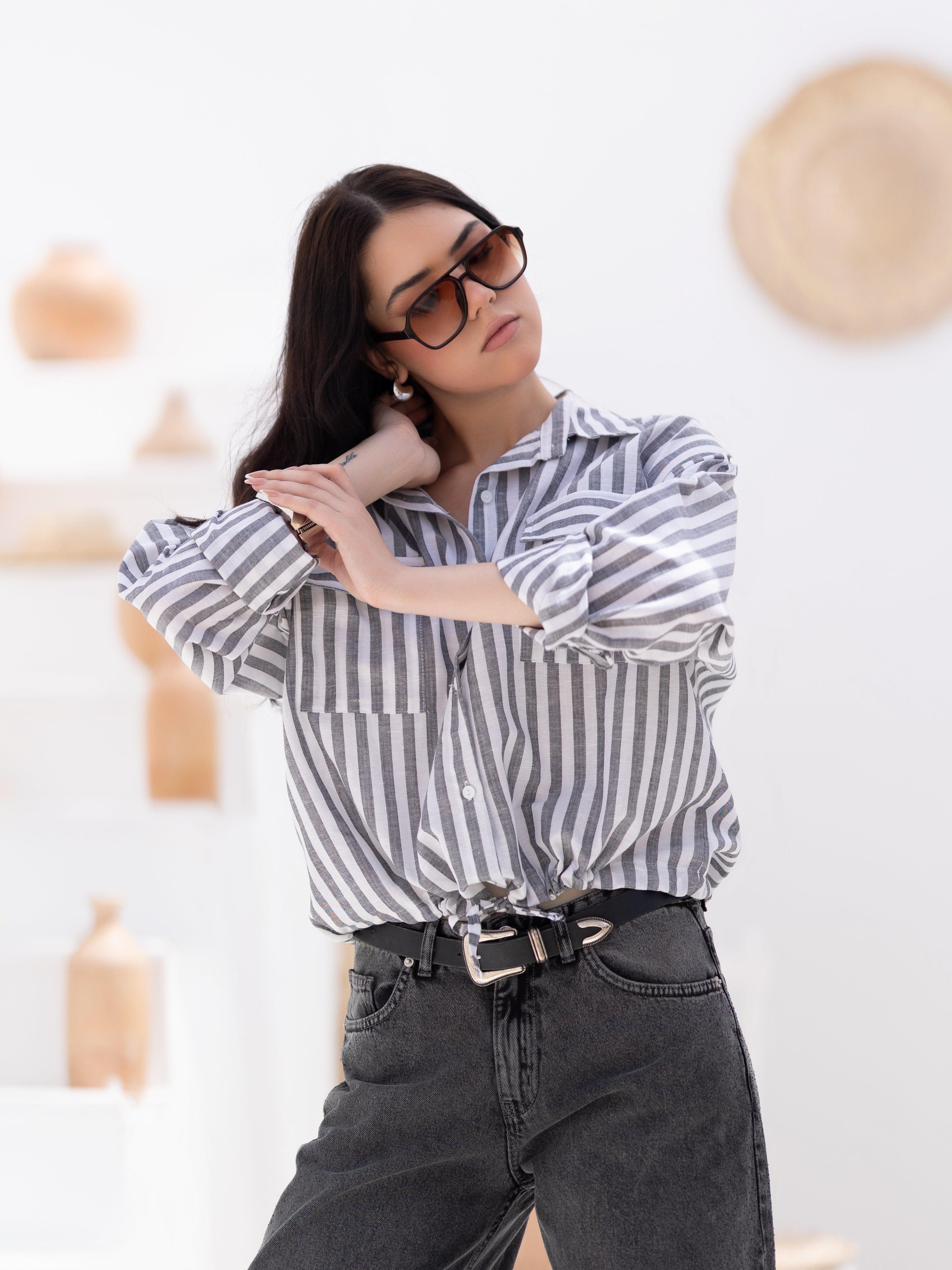 Noir Bomber strip shirt