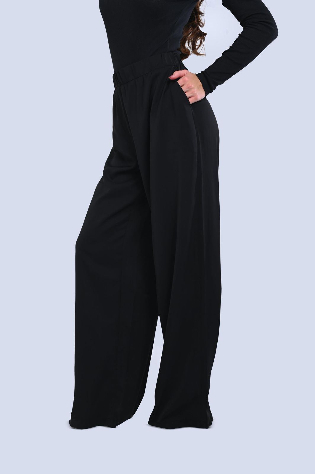 Wide leg Silk Black Pants