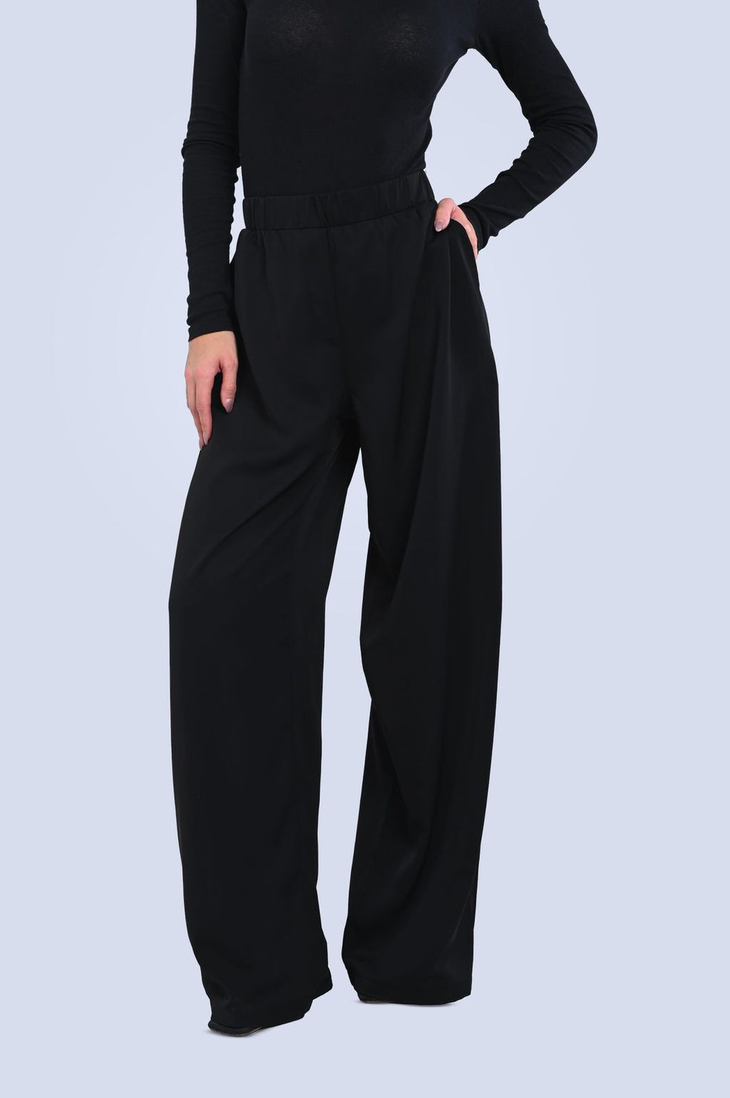 Wide leg Silk Black Pants