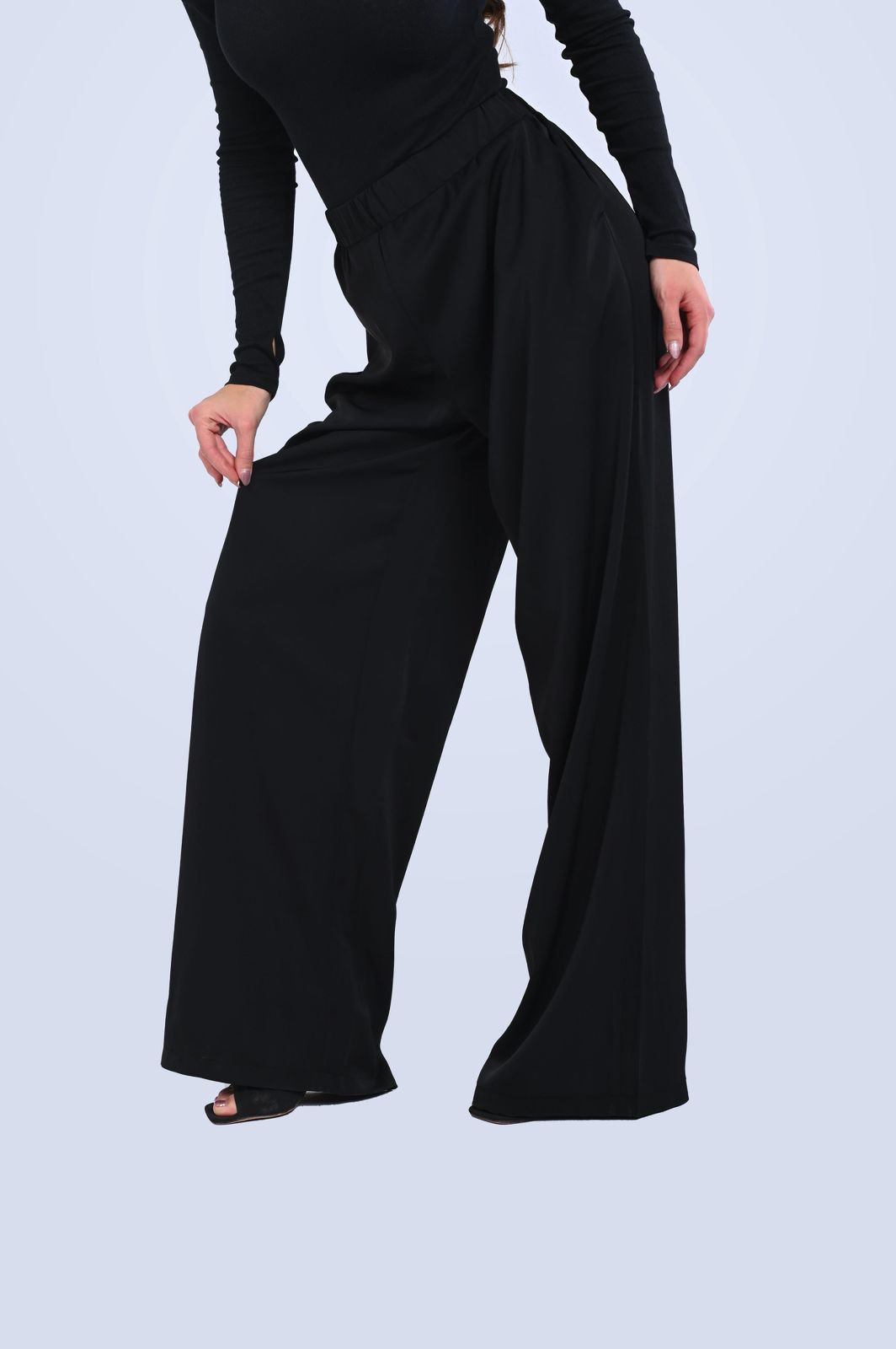 Wide leg Silk Black Pants
