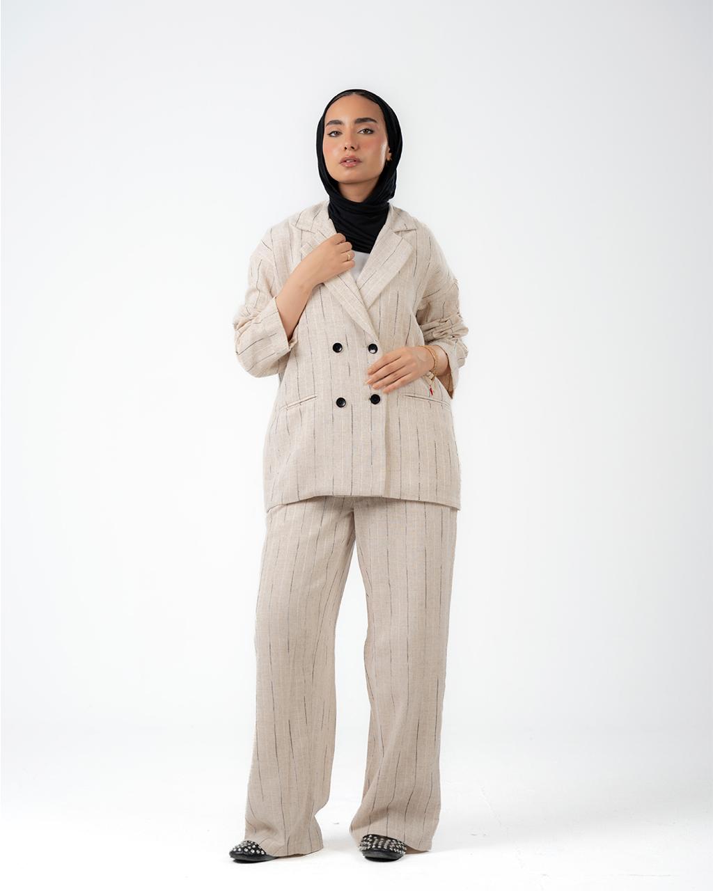 Striped Linen Oversized Suit