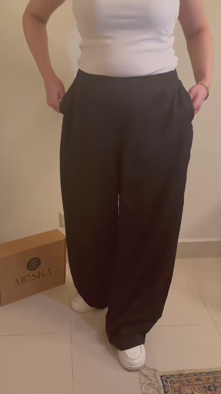 Wide leg Silk Black Pants